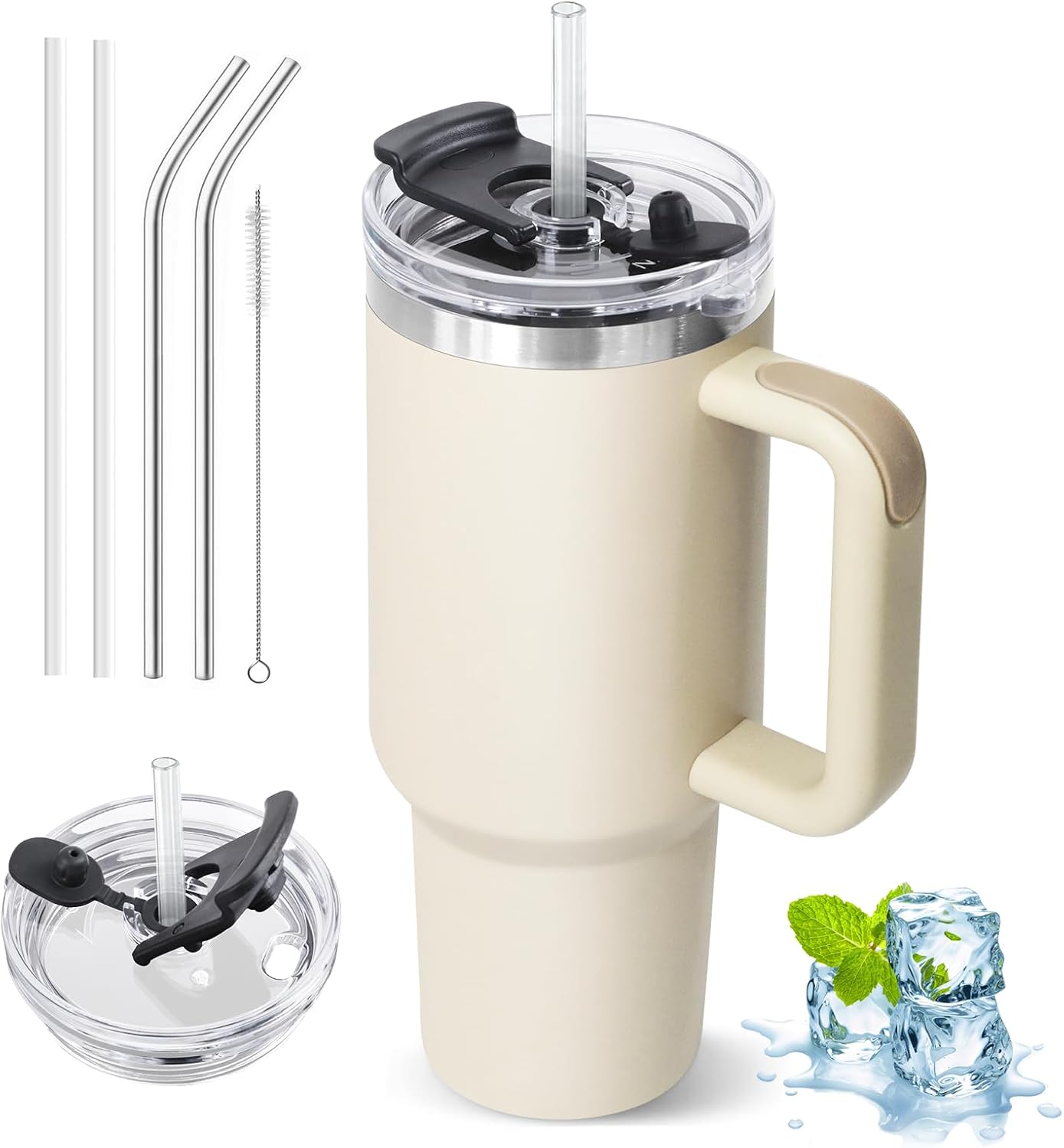 Mug isotherme: avec poignée, avec paille, 1200ml