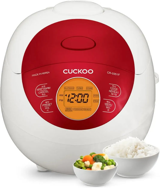 CUCKOO CR-0351FR Cuiseur à Riz Électrique, 6 Tasses Cuit, Antiadhésif, 5 Programmes, Écran LCD, Fuzzy Logic, Rouge