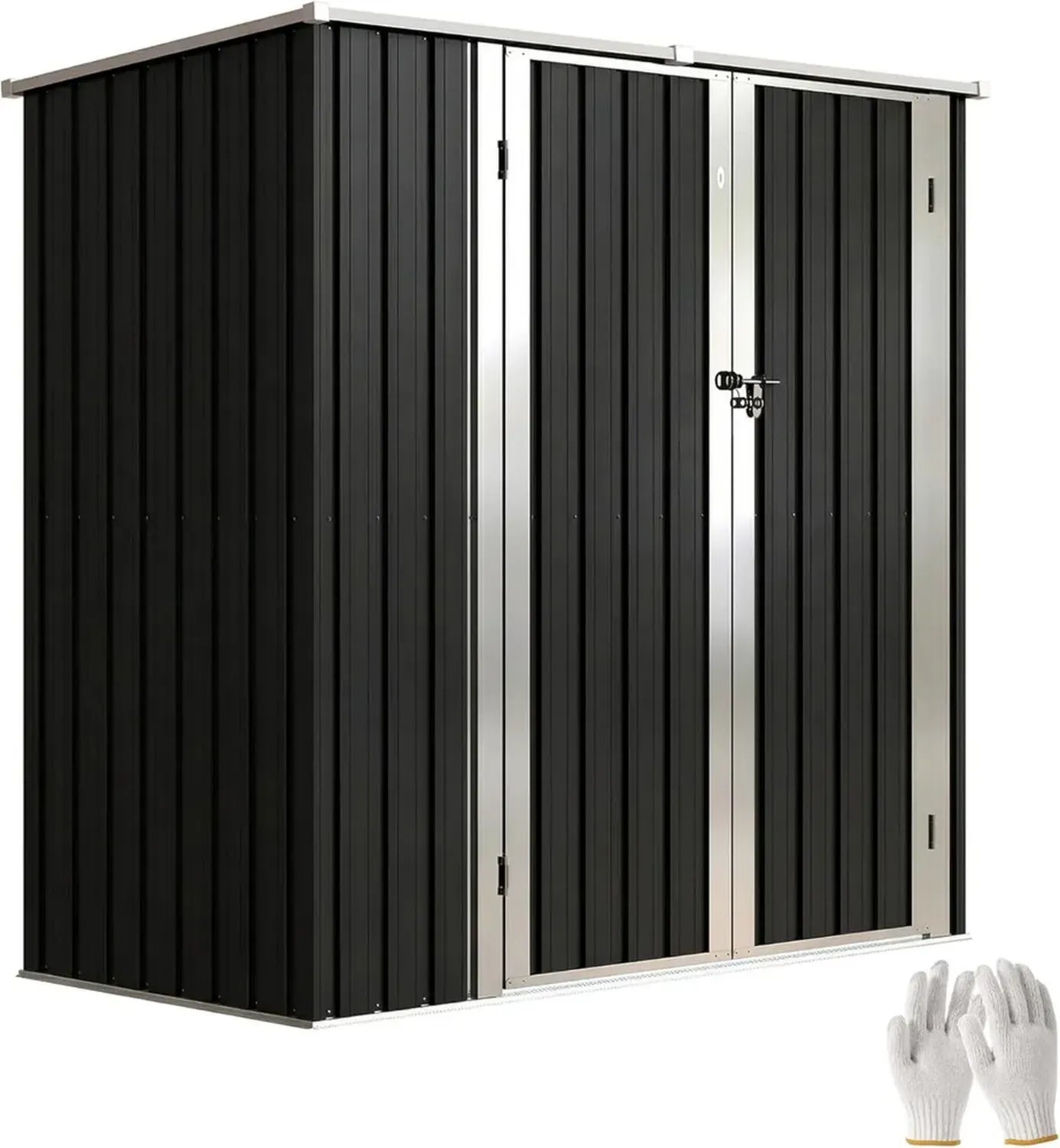 Outsunny Cabane de Jardin Métallique Extérieure 1,37 m² avec Toit Incliné et Portes Verrouillables, 163 x 89 x 163 cm, Gris Foncé