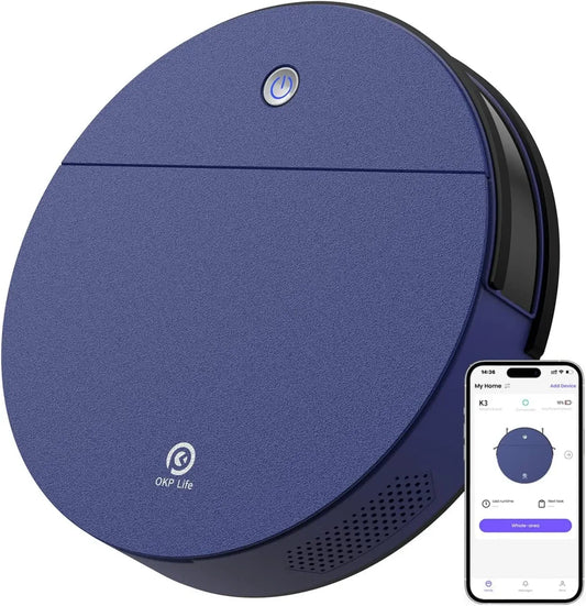 Aspirateur Robot OKP Mince et Silencieux, Compatibilité Alexa et WiFi, Idéal pour Poils d'Animaux et Sols Durs