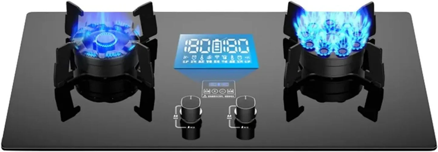 Plaque de Cuisson à Gaz 2 Feux 75 cm, 17 742 BTU, Nettoyage Facile, Minuterie 180 min, Sécurité Antiflammes, Idéale pour Camping LPG